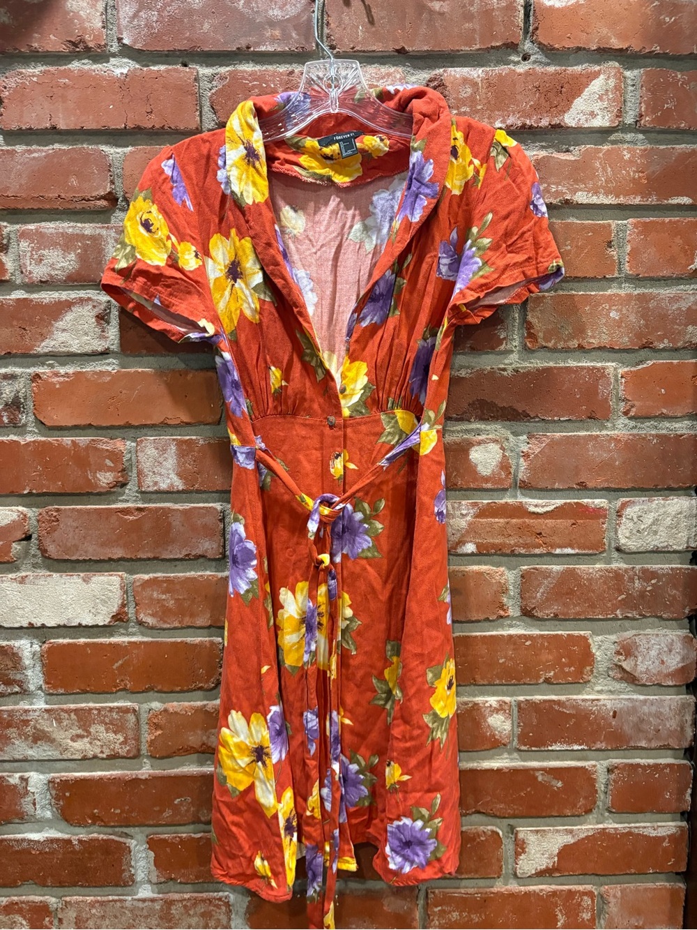 Forever 21 Floral Rust Orange Button Mini Dress Size Small